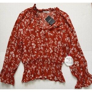 Miley + Molly Floral Peplum Blouse New With Tags Cottage Core Bell Sleeves Large